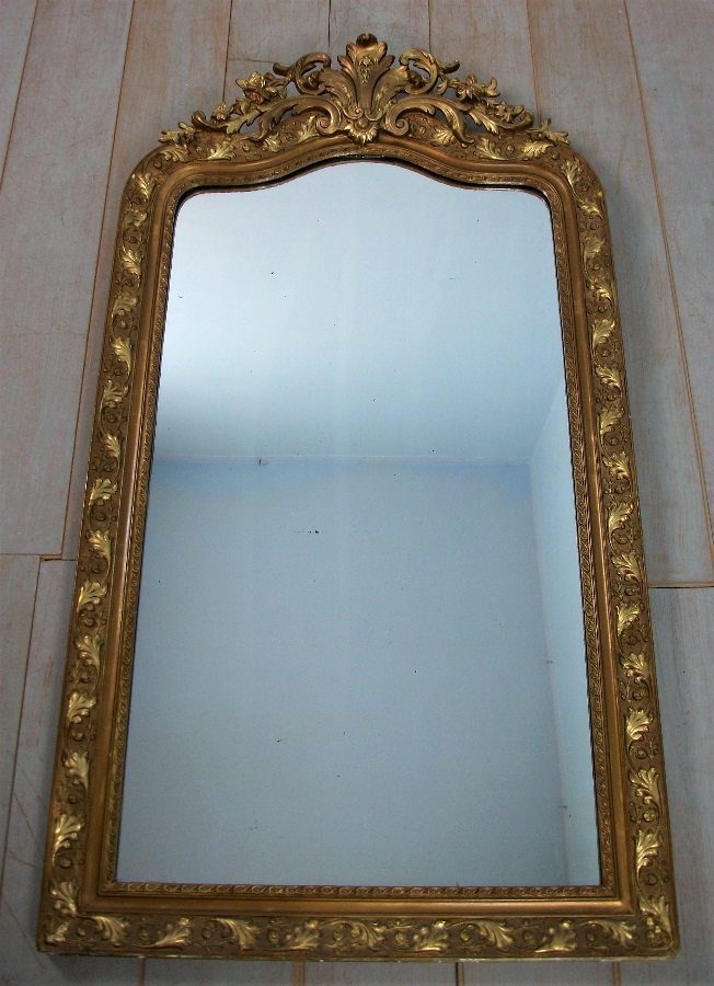 Large Antique French Overmantle Gilded Mirror 